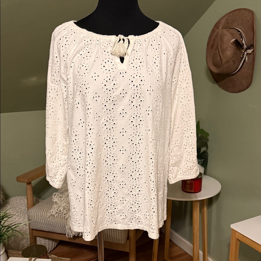 J. Jill White Eyelet Peasant Blouse
